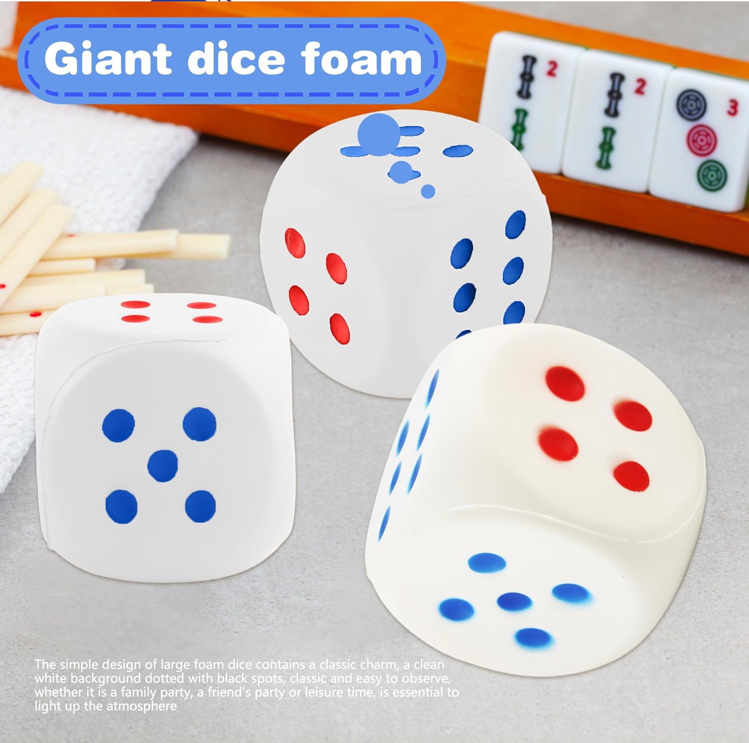4 Pcs Jumbo Foam Dice Set 4 Inch Large Rounded Edge Playing Dice for Classroom Games Party Activities Kids Learning Math Indoor Outdoor Play (Color Style 1)
