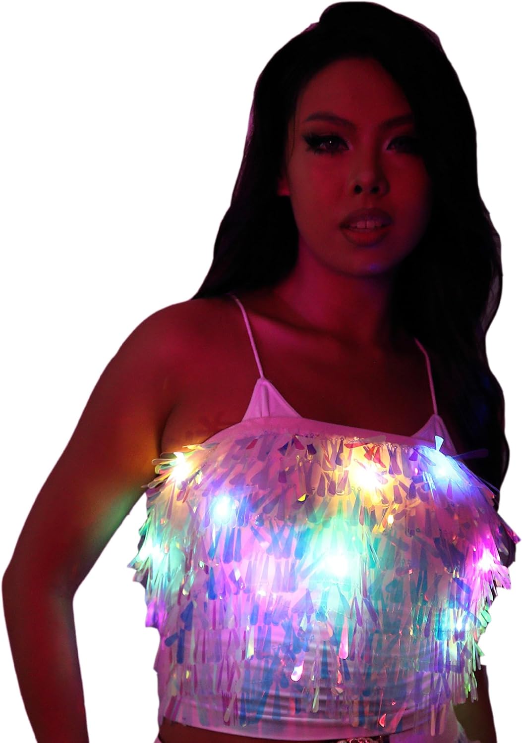 Sparkly Sequin Skirt Bra for Women Girls Rave Costumes Festival Outfits Loose Corset Great for Parties Support Flash LED