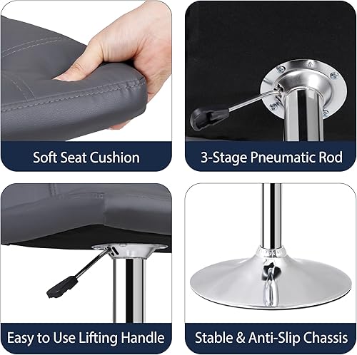 Miniatura 20 de ZENY Taburetes de bar extragrandes – Sillas de mostrador ajustables de altura giratoria, juego de 4, taburetes cuadrados de piel sintética para