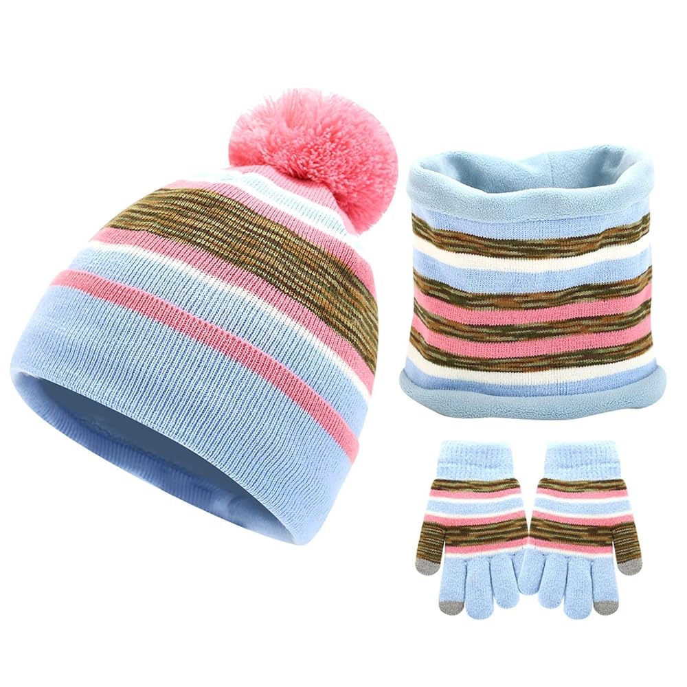 Set Hiver Enfant 3 En 1 : Bonnet Cache-oreilles, Tour De Cou Polaire Et Gants - Pour Filles Et Garçons 4 à 9 Ans