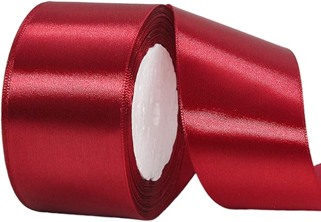 Thick Burgundy Red Ribbon 50mm for Gift Wrapping 22M, Double Sided 50mm Wide Wine Red Satin Ribbon for Crafting Cake Ribbon,Hair Bow Ribbon,Bouquets,Christmas Decoration,Wedding Car Ribbon