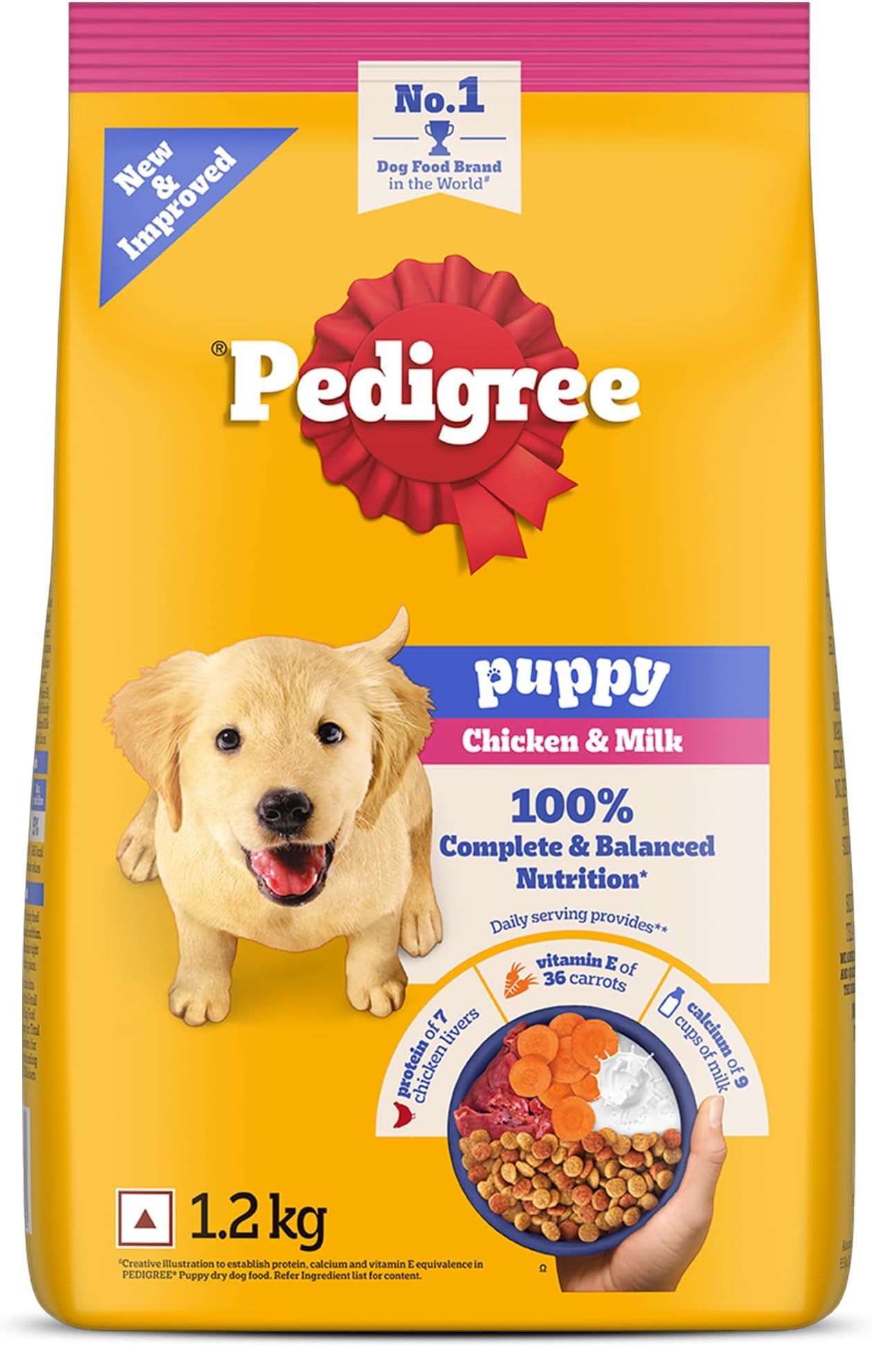 Puppy Dry Dog Food, Chicken & Milk, 1.2 kg, Contains 37 Essential Nutrients, 100% Complete & Balanced Food for Puppies