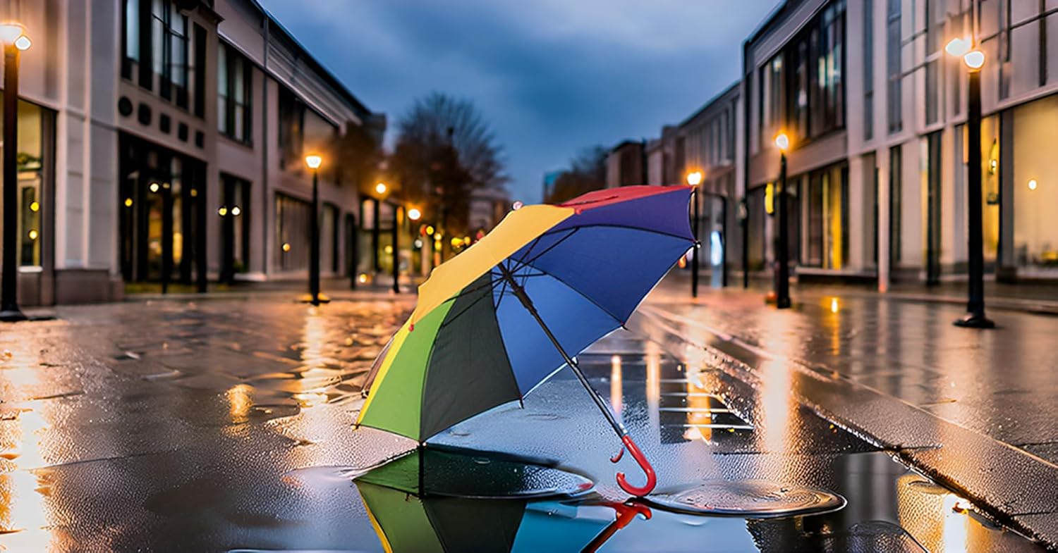 Meichoon Children's Rainbow Umbrella Strong Fibreglass Frame 8 Bones Lightweight Wind and Rain Protection Easy Open and Close J Hook Handle Outdoor Portable