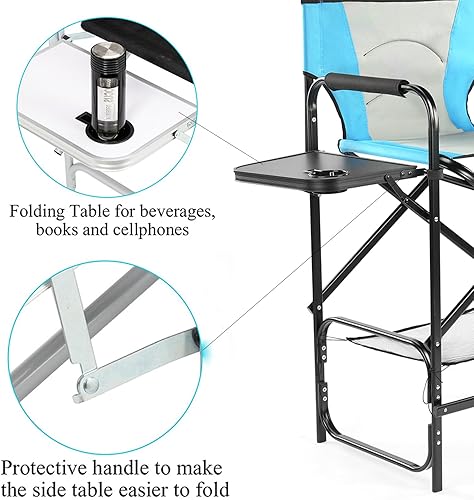 Miniatura 4 de Silla de directores de 31 pulgadas de alto, asiento plegable con bolsa de almacenamiento de mesa auxiliar, silla de artista de maquillaje portátil