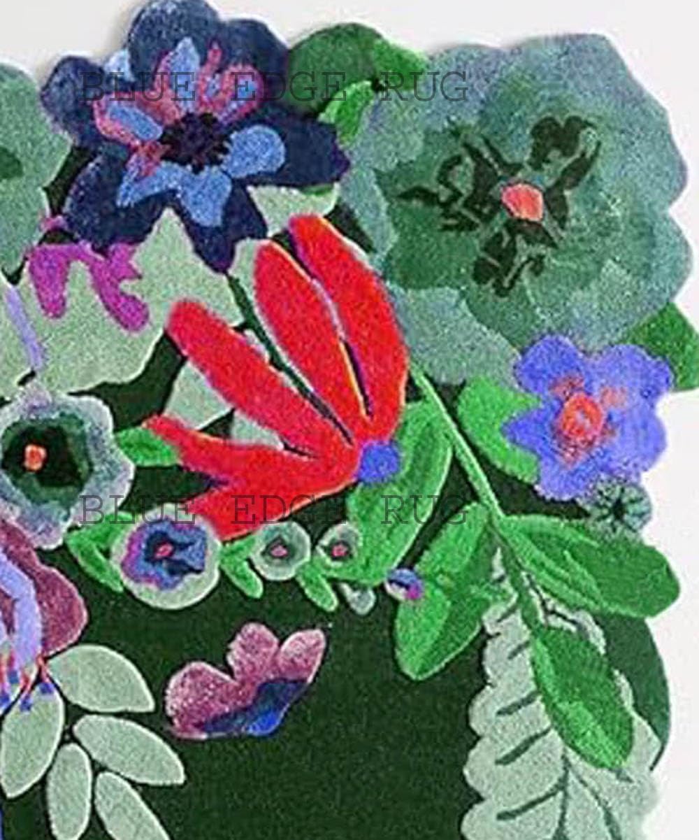 Blue Edge Rug New Tufted Jardin Rug Handmade Flower Multicoloured Irregular Area Rug 100% Imported Blended Wool Floral Area Rug. (Green, 8x10 feet)
