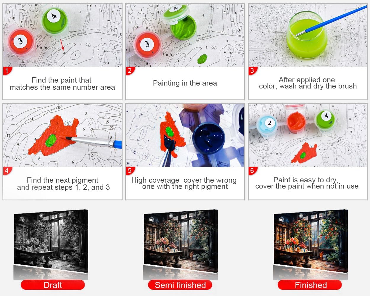 Paint by Numbers Kit for Adults, Adult Paint by Number Kits - Vintage Style Bar Interior with Blooming Flowers, Cozy Pub Scene Painting Canvas for Home Decor - 16x20 Inch(Framed)