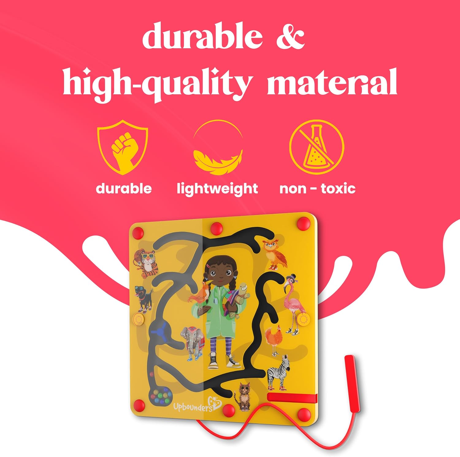 Upbounders® Montessori Wooden Busy Board Magnetic Maze Toy for Toddlers 18+ Months (Feeding Time Magnetic Busy Board)