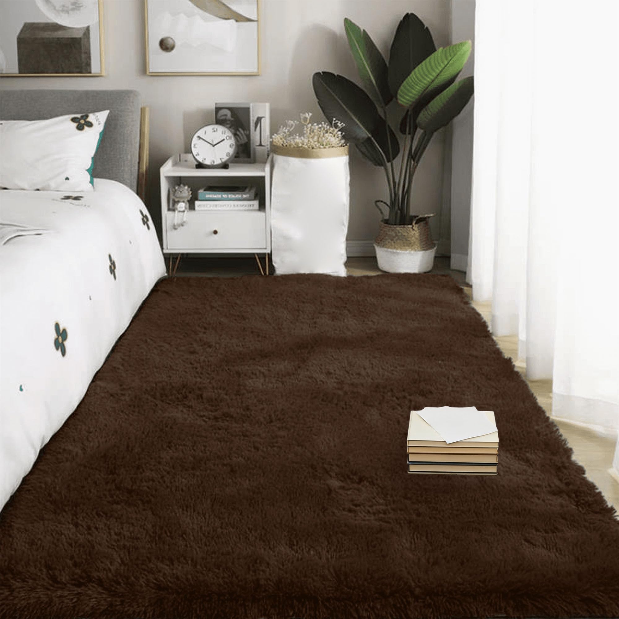 Tapis de salon moderne marron 200 x 260 cm anti-bruit et ultra doux pour chambre