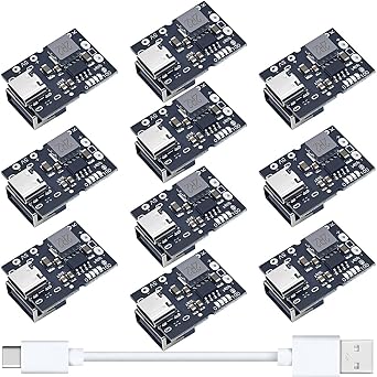 10 pcs Type-C USB 5V 2A Boost Converter Module Step-Up Power Module LED Display Charge and Discharge Integrated Lithium Battery Charging Protection Board with Type-C to USB Cable