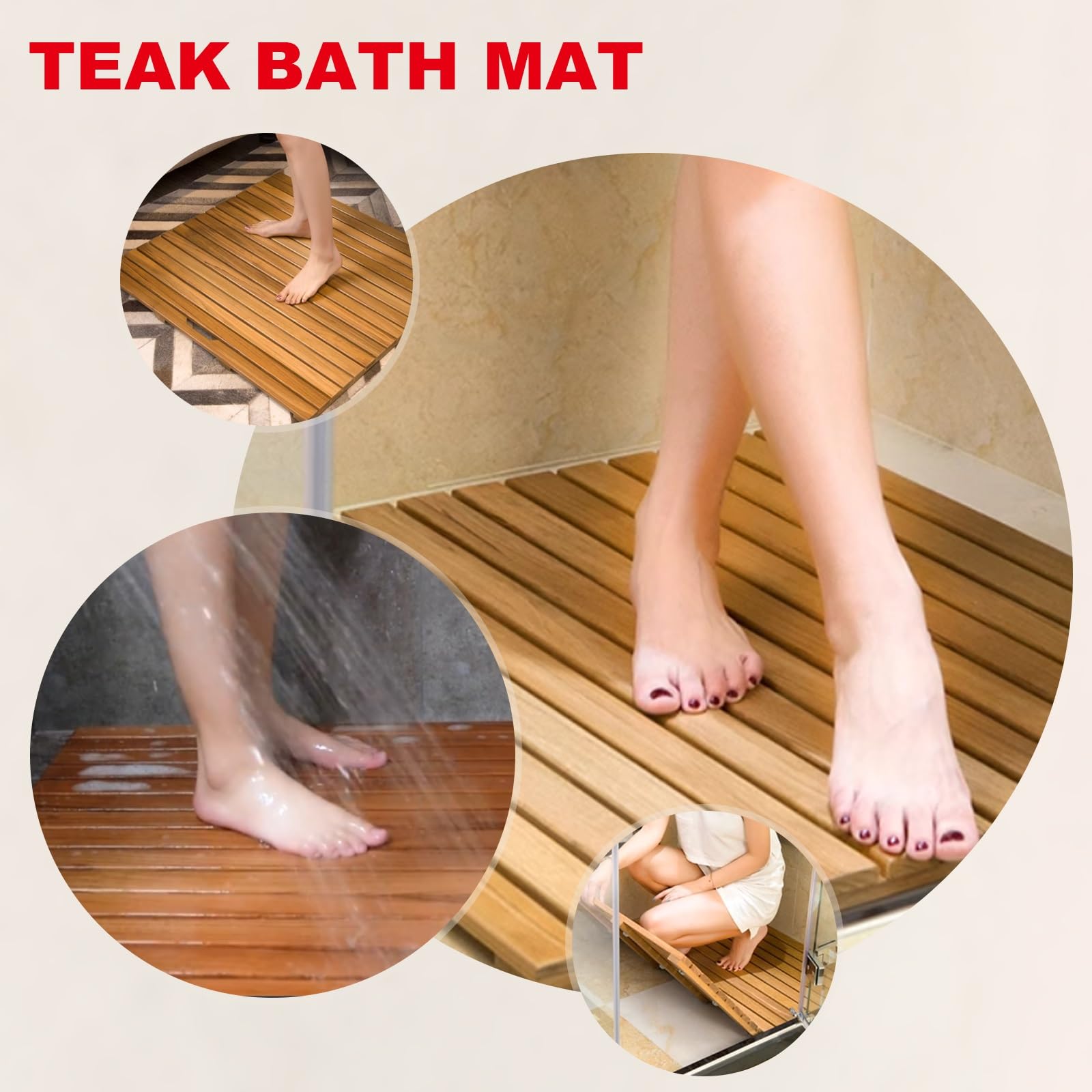 Pedana Doccia Legno con Maniglia, Pedana Per Doccia Esterna, Pedana Doccia for Doccia Interna For Bagno, Sauna, Vasca, Spa(19.7 * 11.8in)