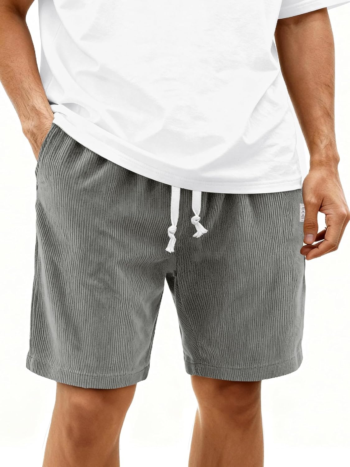 HOTake Mens Corduroy Shorts Casual 7 Inch Elastic Waist Drawstring Summer Beach Loose Fit Shorts - Image 3