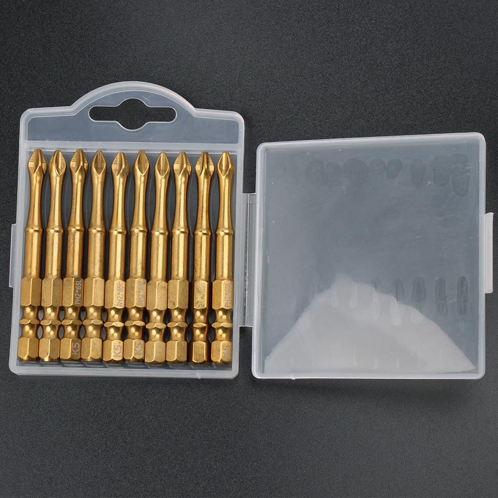 AUTOTOOLHOME 2-1/2 inch Titanium Coated Magnetic PH2 Anti Slip Screwdriver Bits Set Phillips Bits #2 Impact Driver Bits TS2