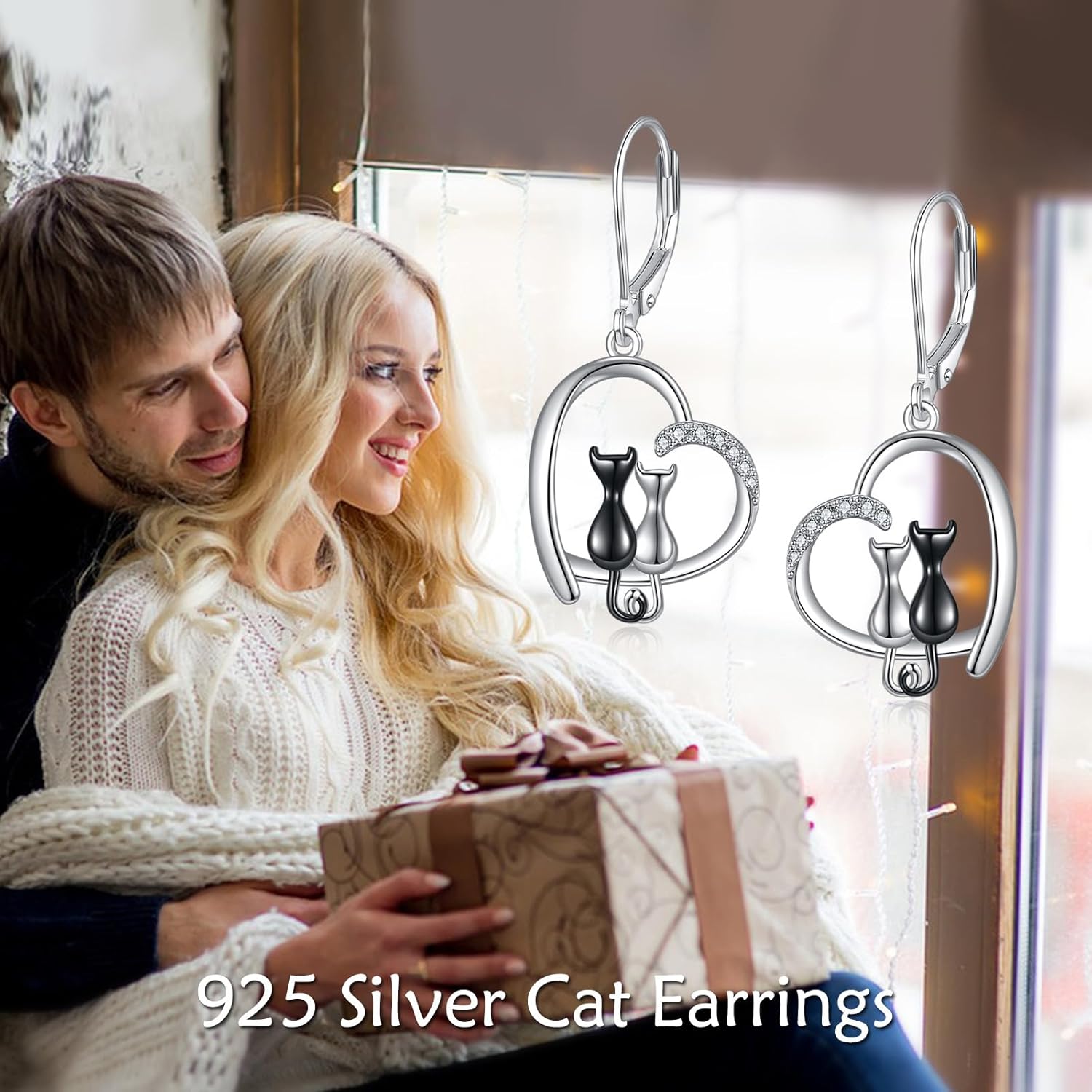 VONALA Moon Earrings Black Cat Earrings for Women 925 Sterling Silver Leverback Earrings Moon Cat Jewelry Birthday Gifts - Image 2