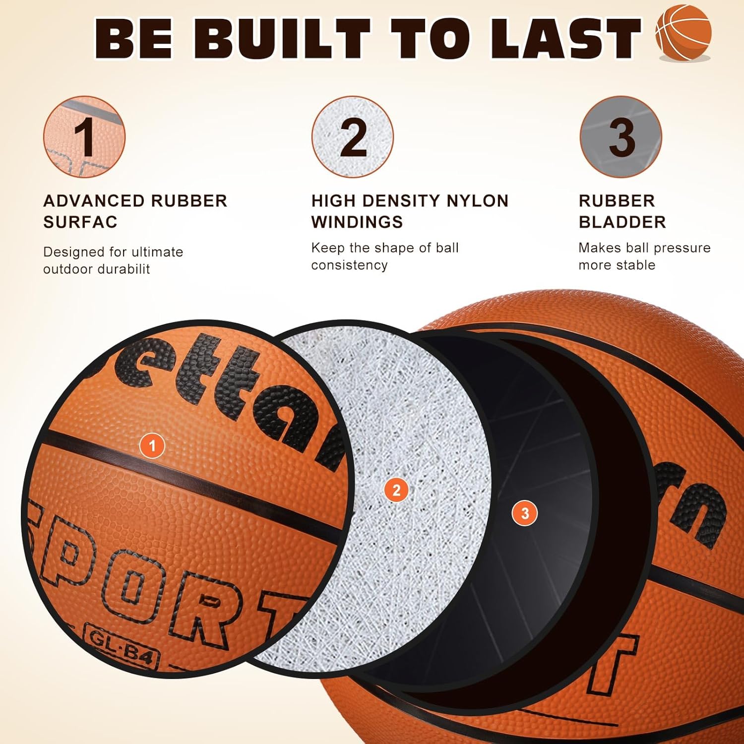 Wettarn Rubber Training Basketball with Pump Street Ball Made for Teens Adults Indoor and Outdoor Game Gym Training Competition Basketball Games