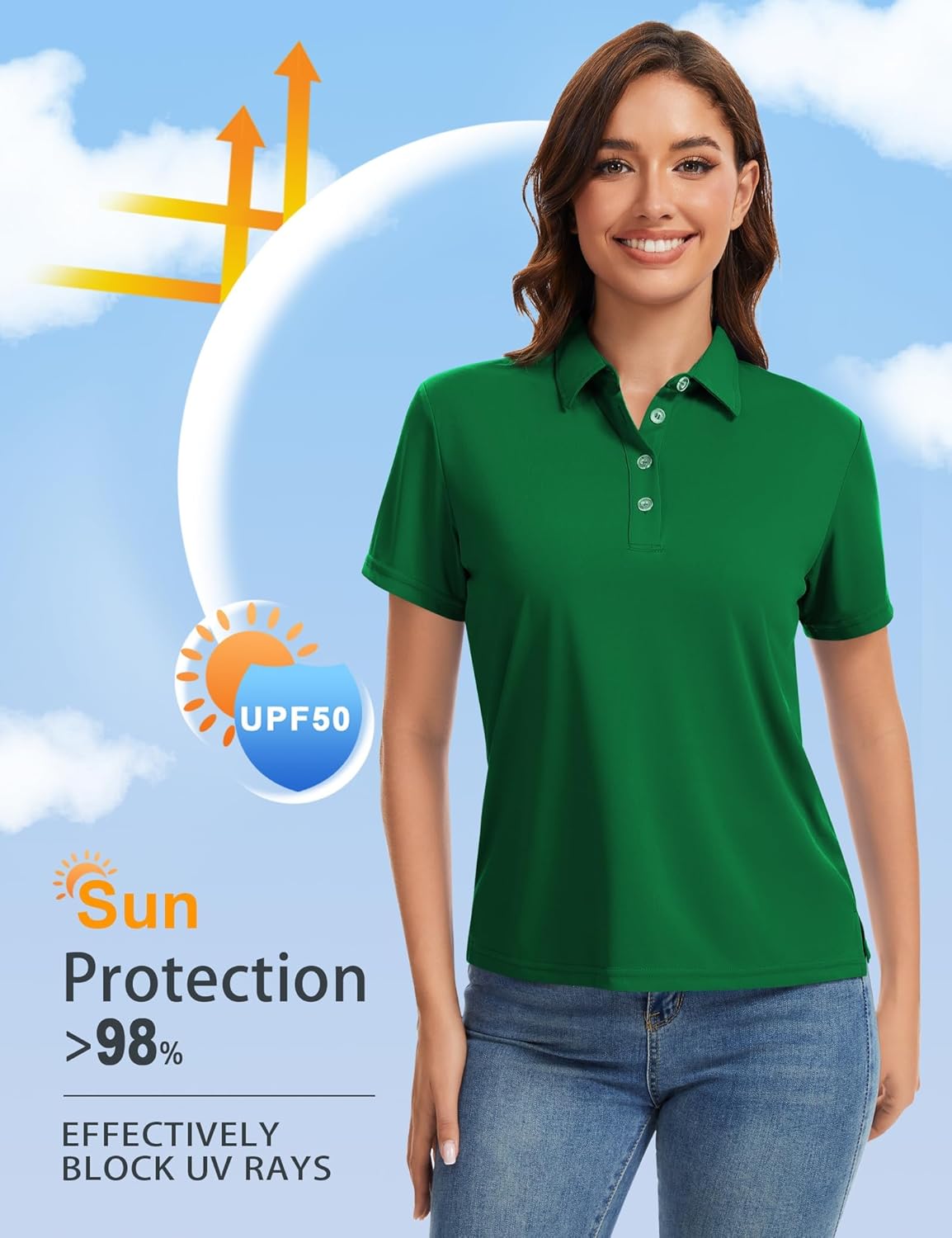 Women's Polo Shirts UPF 50+ Casual Work Quick Dry 4 Buttons Short Sleeve Collared Golf Shirt XS-4XL - Image 4
