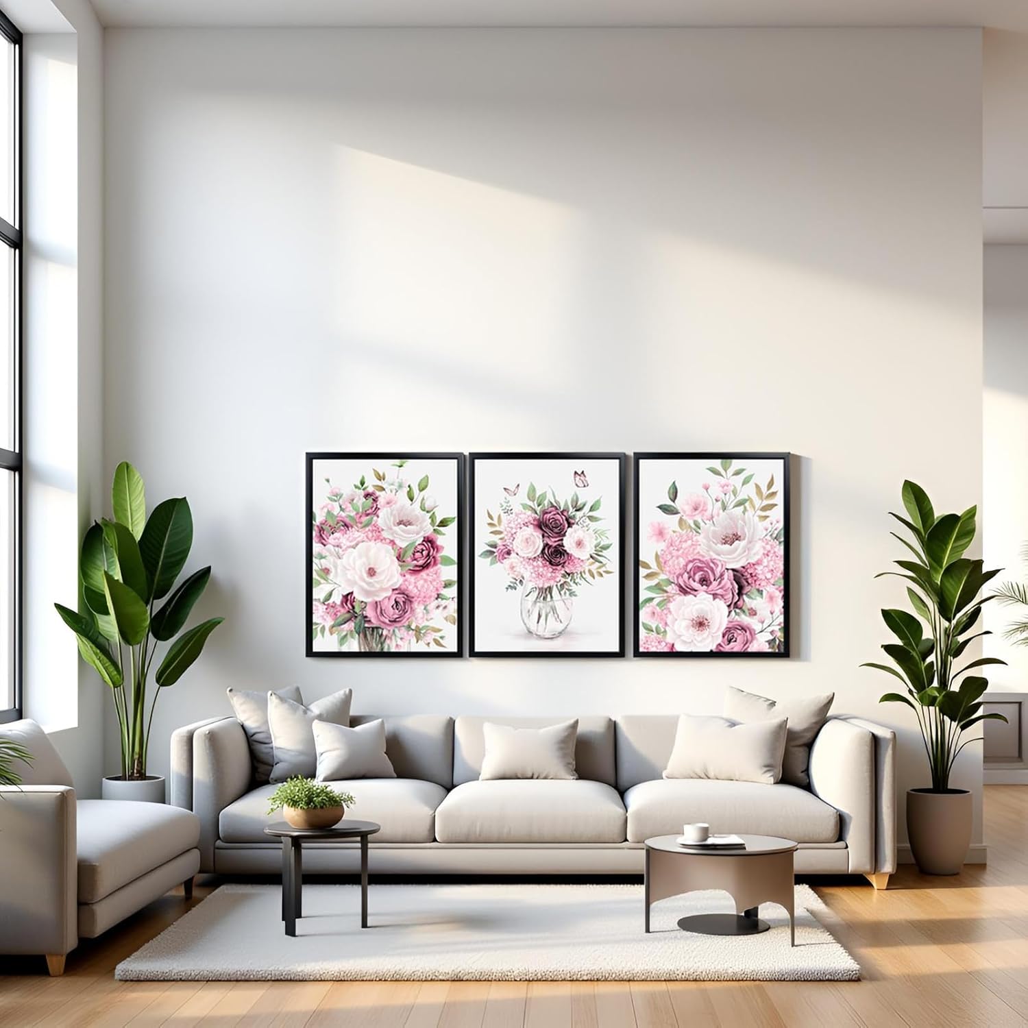 sechars Floral Wall Art Pink Rose Botanical Prints Black Framed Flower Paintings Modern Pink and White Gril Bathroom Bedroom Decor