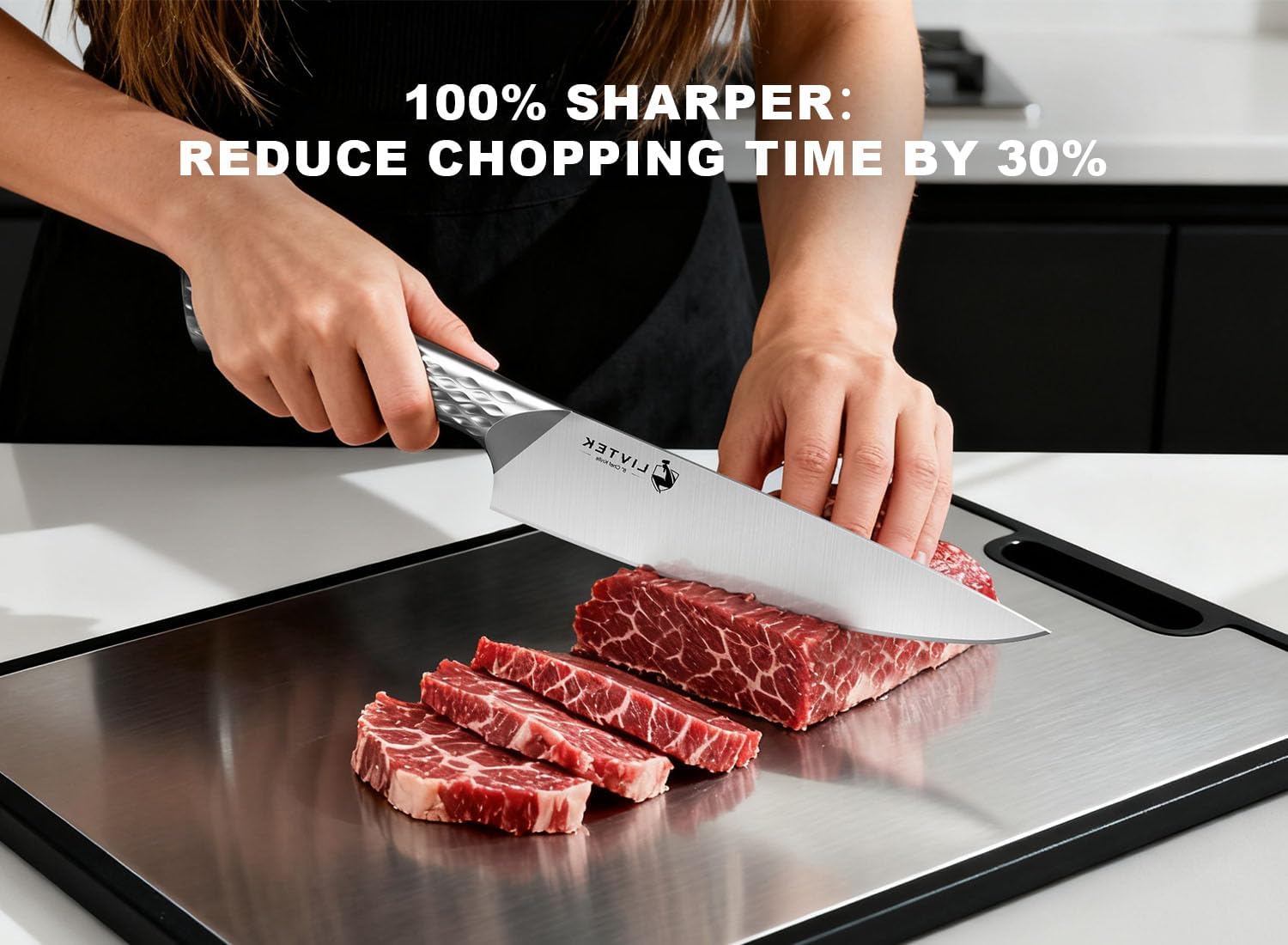 Livtek Kitchen Knife Set with Block: 15-Piece German Stainless Steel with Dual Sharpener for Cook Enthusiasts - Covers 95% Kitchen Tasks - Silver Full-Tang Ergonomic Handle, Dishwasher Safe, Gift Box - Image 6