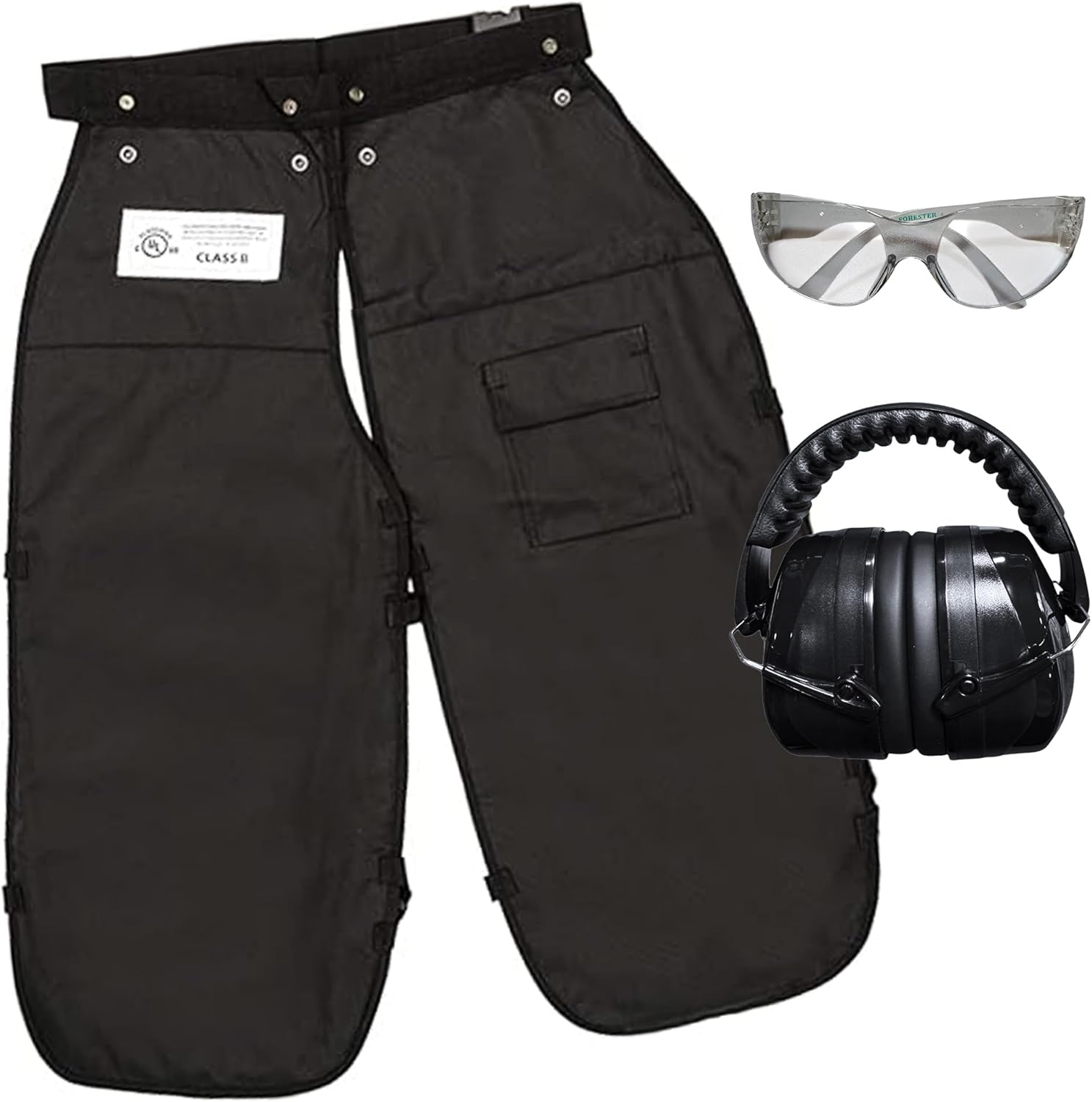 Chainsaw Chaps for Men with Ear Muffs & Safety Glasses | Adjustable Waist, 4-Ply Heavy Duty Chain Saw Chaps for Men