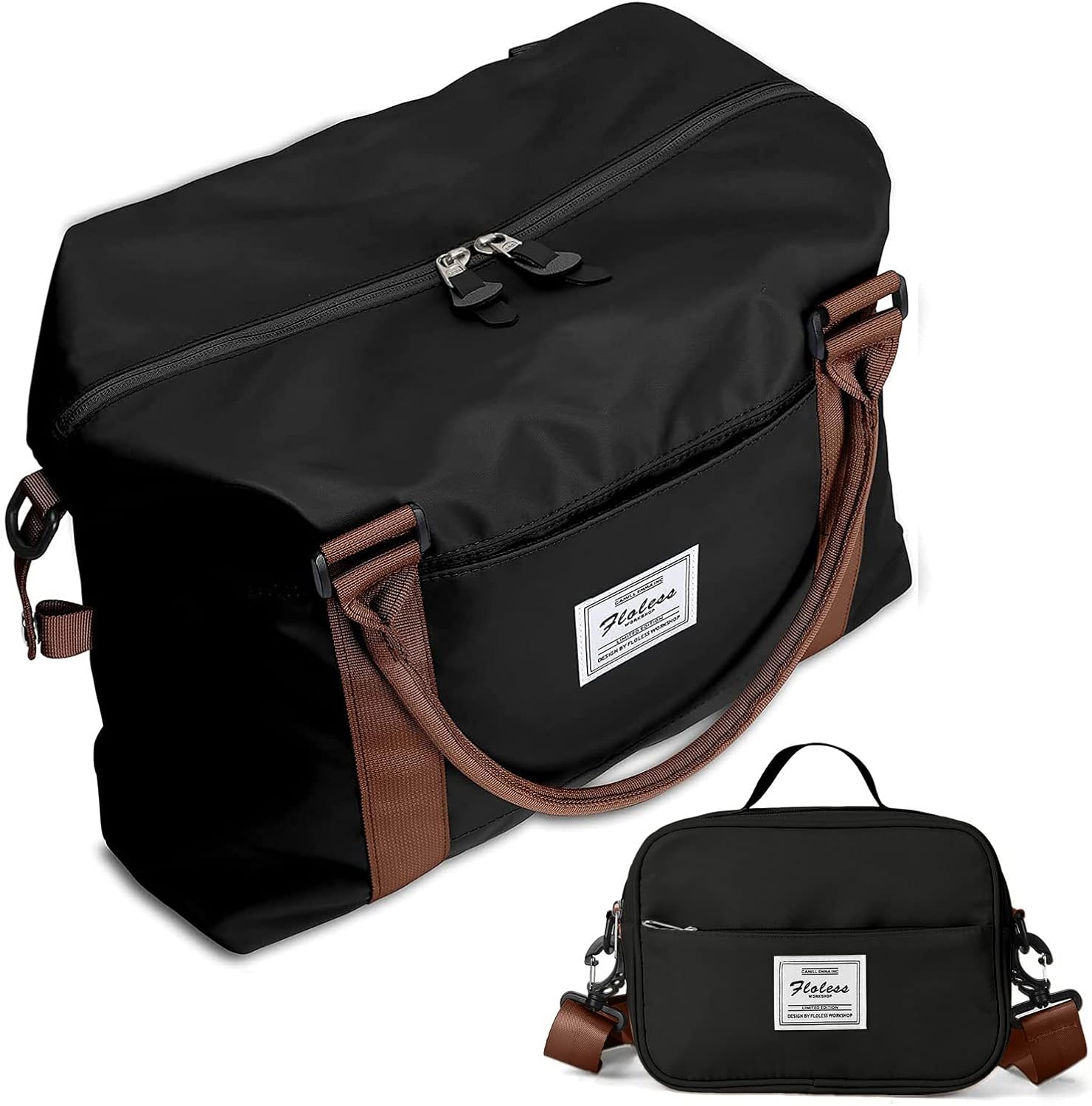 Weekender Gym Duffel Bags for Women Black Cute Travel Tote Bag with Toiletry Bag Carry On Bag Overnight Bag with Wet Pocket Hospital Bag for Labor and Delivery