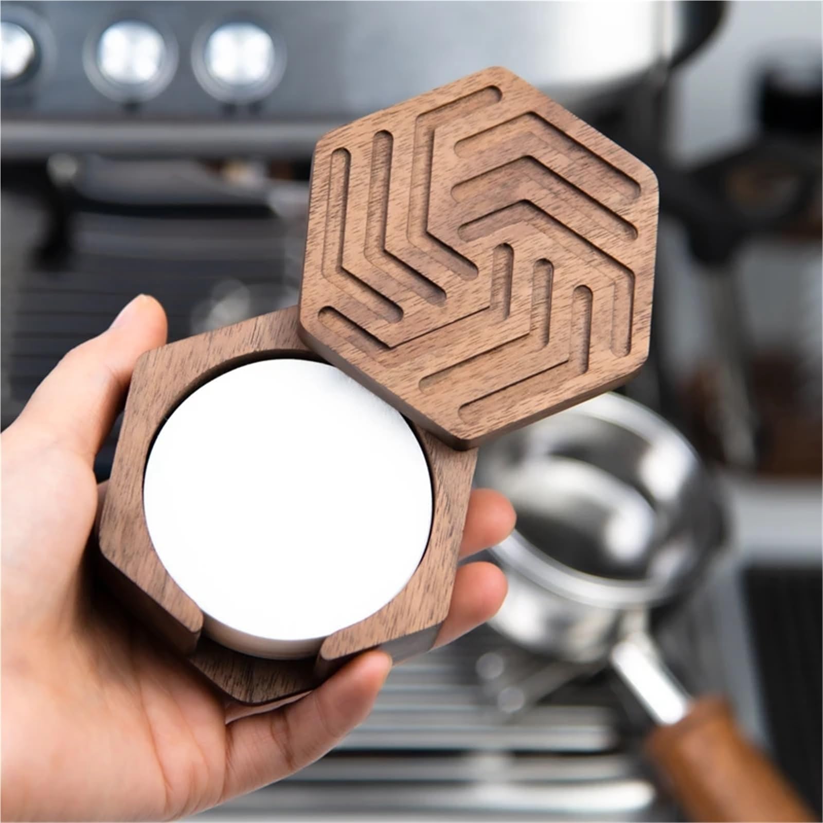 2 stücke Holz Kaffee Filter Papier Lagerung Box Halter 51mm 53,0mm 58mm 60mm Massivholz lagerung Für Kaffeebar(Brown)