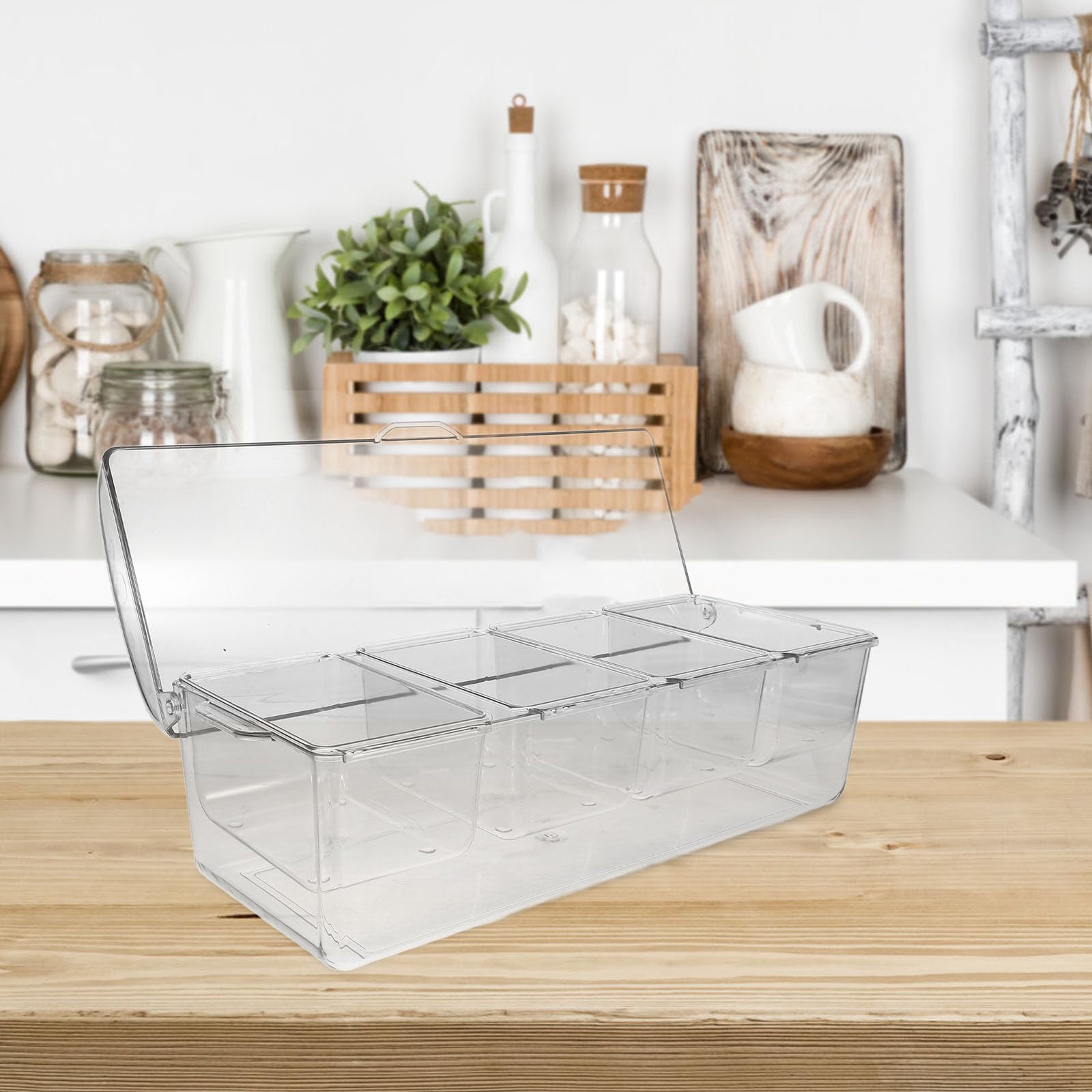 Happyyami Contenitore con Coperchio per Insalata Trasparente Refrigerato Set Compatto con 4 Scomparti, Vassoio Portacondimenti Multifunzionale per Picnic, Feste e Riunioni Familiari