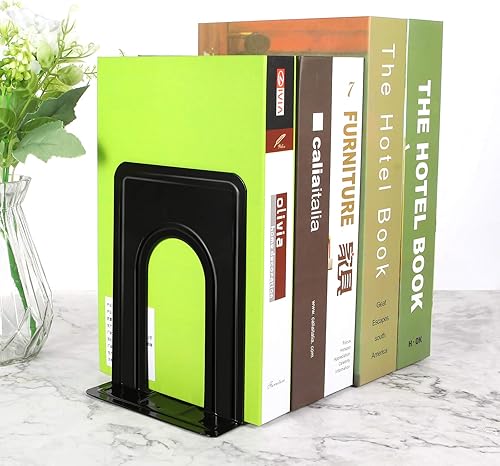 Miniatura 7 de Sujetalibros resistentes para estantes, base antideslizante, negro, ideal para biblioteca, oficina, hogar, escuela, 4 pares