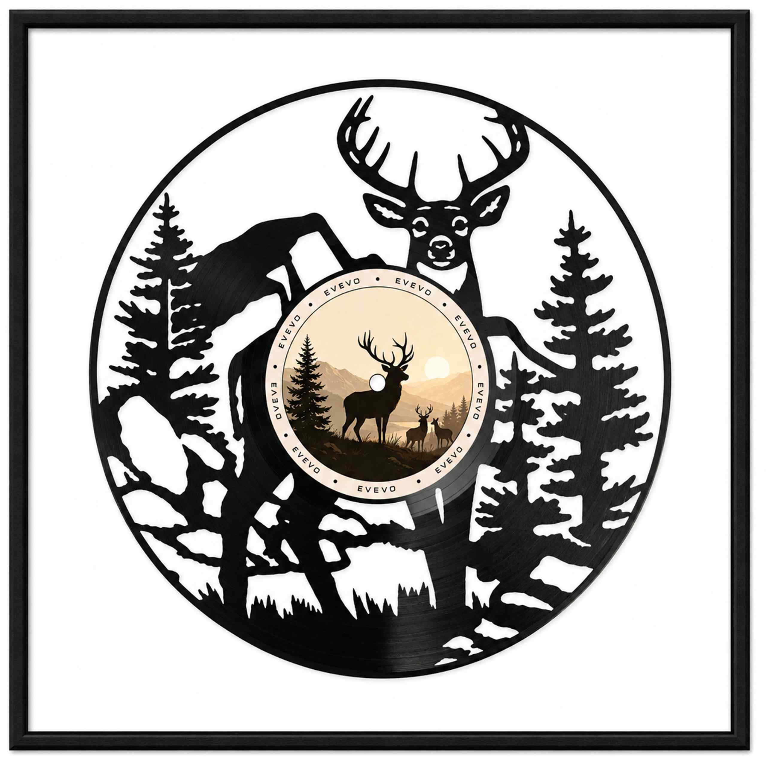 EVEVO Decorazione da parete in vinile con cornice, 32 x 32 cm, cervo, decorazione da parete in vinile, animali selvatici, regalo per cacciatori e amanti della natura