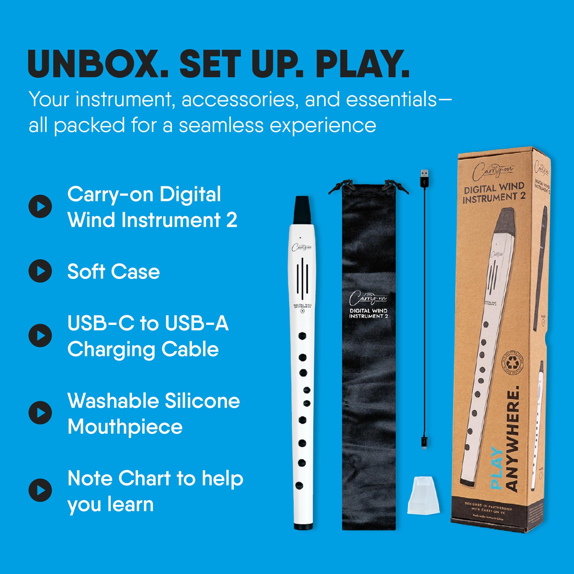 Carry-on Strumento a fiato digitale 2-10 voci, batteria ricaricabile USB integrata, uscita cuffie per pratica silenziosa, registratore digitale Midi Over Bluetooth bianco