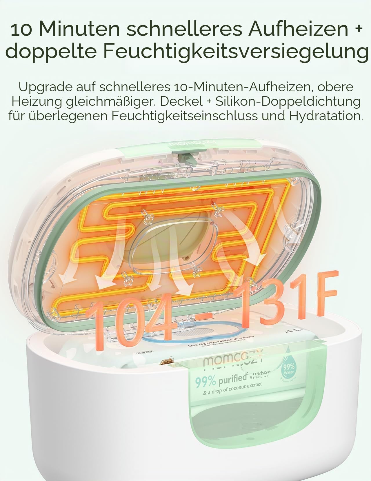 Momcozy Baby-Tücherwärmer, 100 Stück, größeres Fassungsvermögen, 10 Minuten schnelles Aufheizen mit 4 Temperaturmodi, innovatives Feder-Design, Silikon und obere Dichtungen, schnelles gleichmäßiges