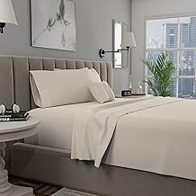 Purity Home 400 Thread Count 100% Cotton Sheets, Cooling Percale Queen Ivory Sheet Set, with Elasticized Deep Pocket Bed Sheets, Hotel Luxury 4 Piece Queen Size Bedding Set - Queen, Ivory