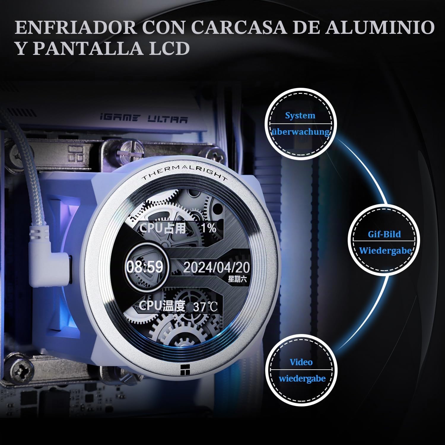 Thermalright CORE VISION 360 White ARGB-Enfriador líquido para CPU 360 Aio, pantalla LCD IPS de 480 x 480, para AM4/AM5/Intel 1700/1851,2.1 pulgadas' Pantalla LCD