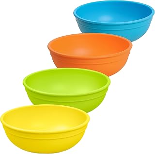 Re Play Made in USA Toddler Bowls Set of 4, 20 Oz - Eco-Friendly Recycled Plastic Bowls for Kids w/o BPA - Dishwasher and Microwave Safe Bowls for Toddlers - 5.75 x 2, Spring+