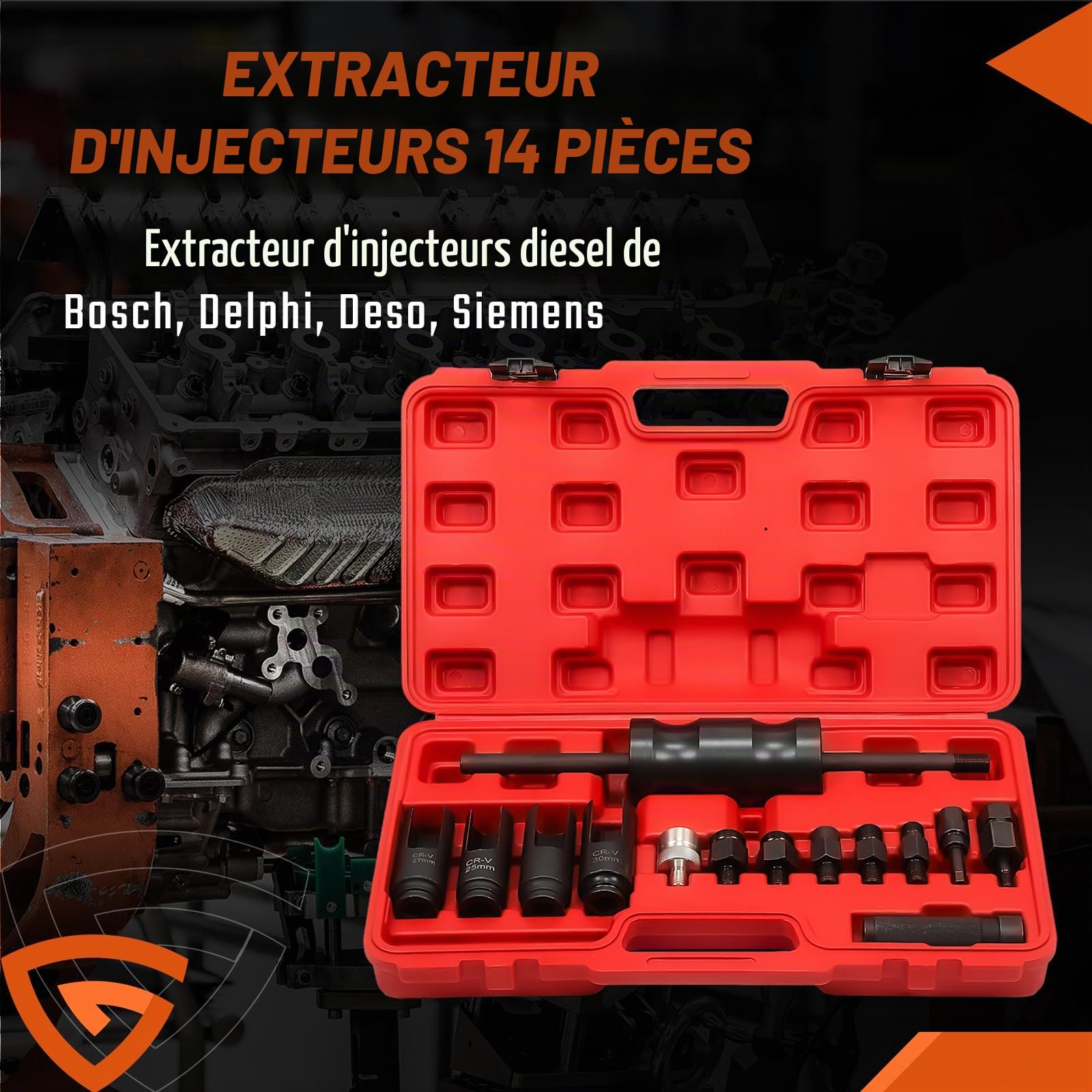 GEARMONSTER 14 pièces extracteur d'injecteur diesel CDI, ensemble d'outils d'extraction d'injecteur, extracteurs d'injecteurs de carburant