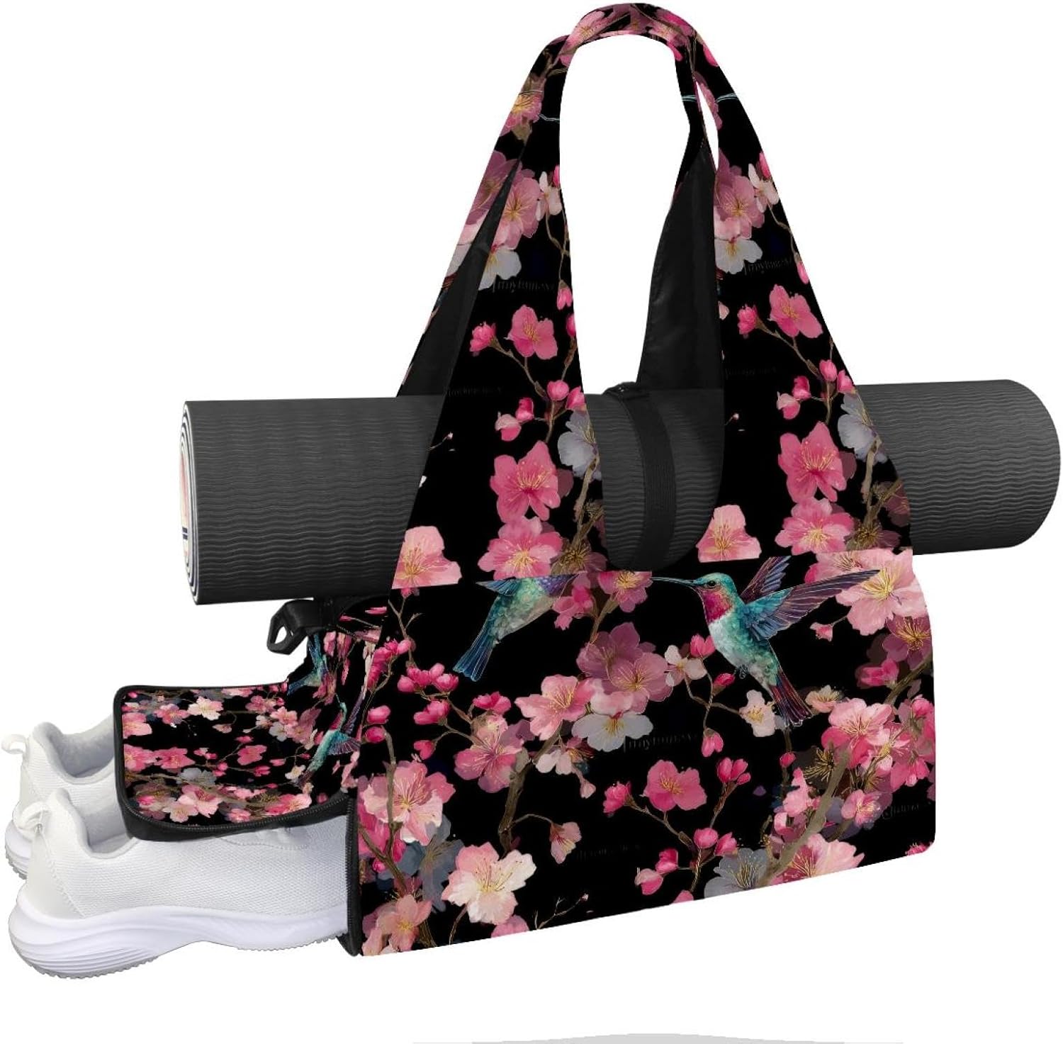 Yoga Mat Bag, Gym Workout Bag with Shoe Compartment, Dragonflies Dandelions Pilates Bag for Women, Quick Access Storage Yoga Tote Bag for Sports Travel Office