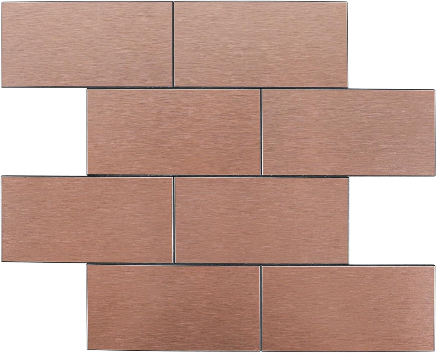HOMEART Subway Tile Peel and Stick Backsplash, Brushed Metal Aluminum Copper Backsplash Stick on Wall Tiles for Kitchen Bathroom Fireplace (6 Sheets)