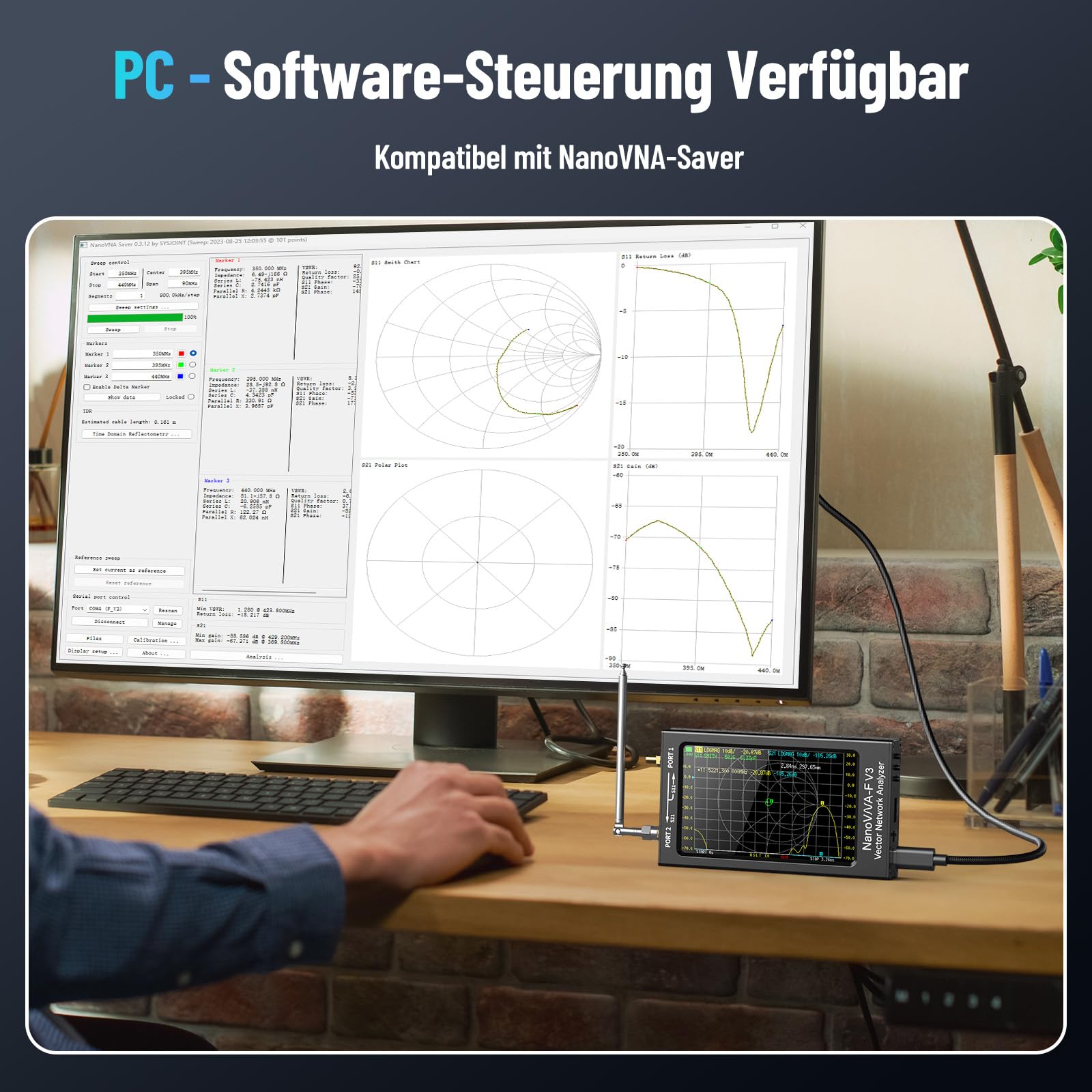 Seesii NanoVNA-F V3 Antennenanalysator, Aufgerüsteter Vektor-Netzwerk-Analysator 1MHz-6GHz 4,3 Zoll HF VHF UHF VNA Für S-Parameter Spannung SWR Phase Delay, Smith Chart