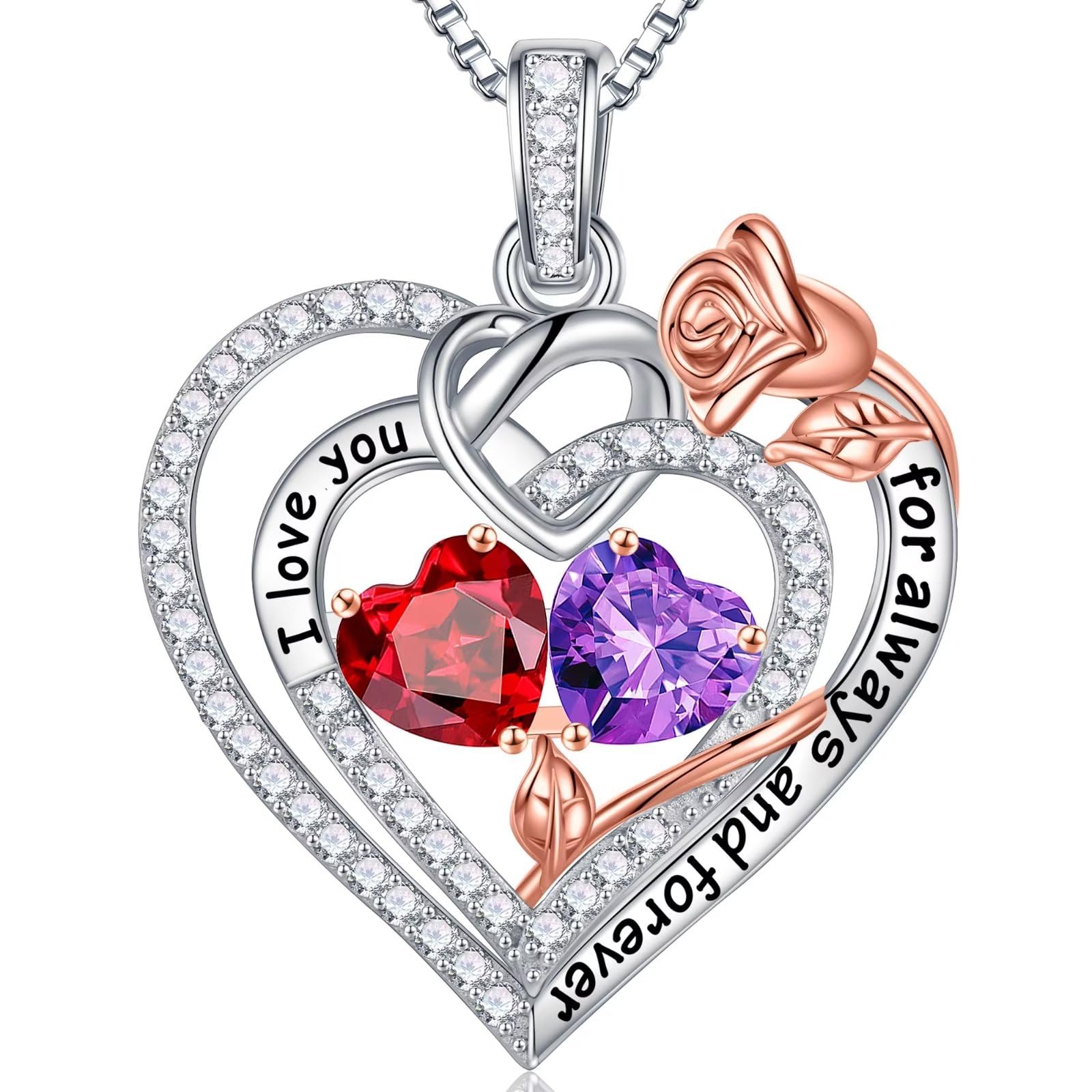 Iefil Rose Heart Birthstone Necklace