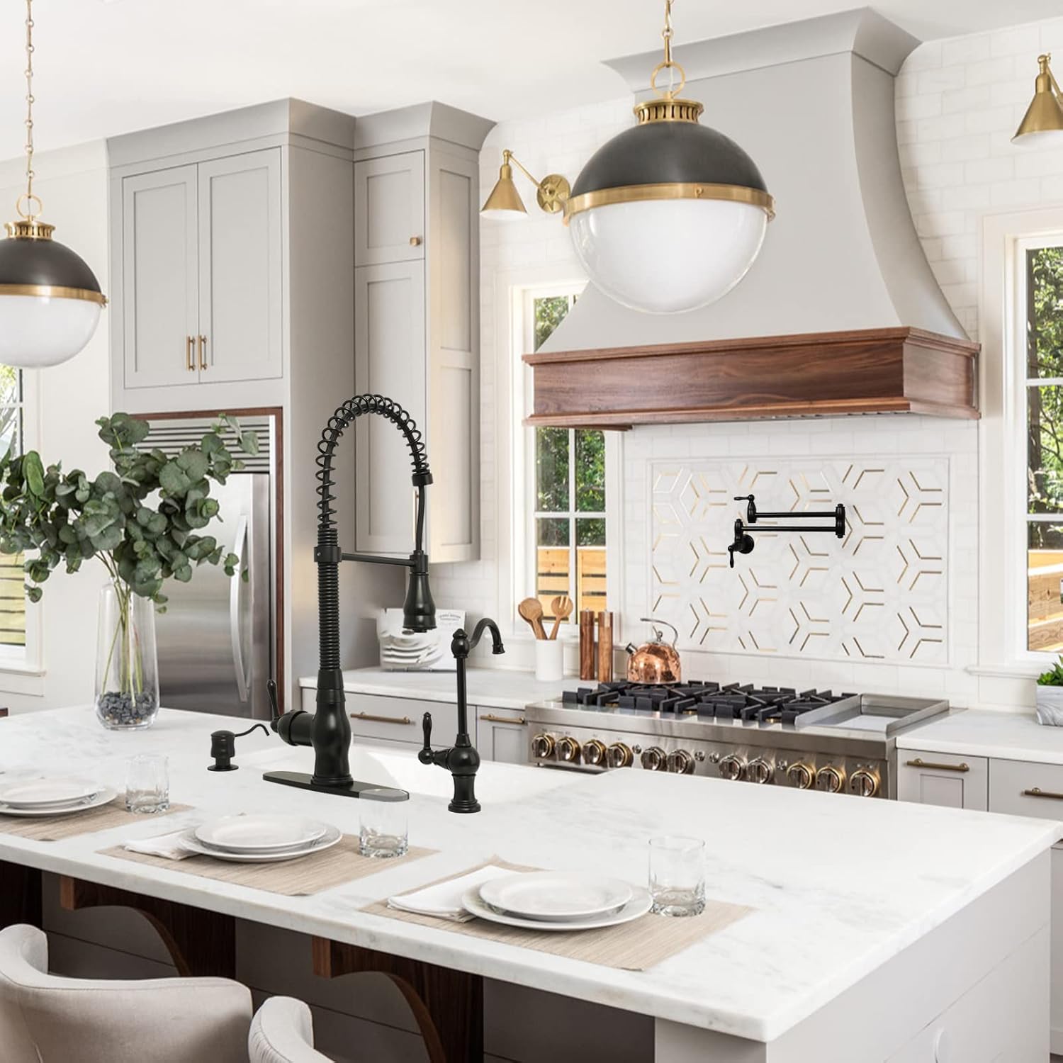 Akicon One-Handle Pre-Rinse Pull-Down Spring Kitchen Faucet