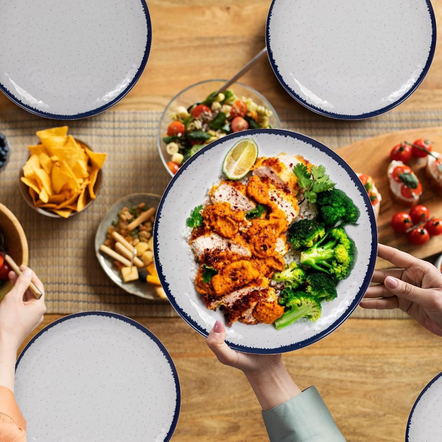 12-Piece Melamine Dinnerware Set for 4 - Retro Speckled Pattern Plates & Bowls, Lightweight & Scratch Resistant, Indoor/Outdoor Use