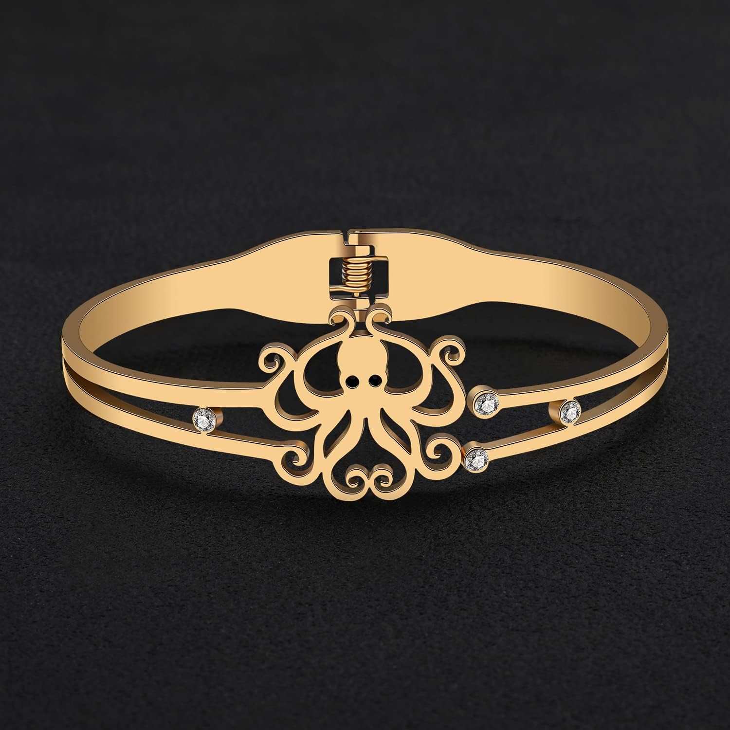 Stainless Steel 18K Gold Silver Plated Rhinestone Cute Octopus Bangle Hollow Out Cuff Bracelets Ocean Animals Novelty Jewelry For Women Charms Gifts - Image 4