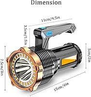 Vista 2 de Linterna LED recargable por USB, linterna súper brillante con luz lateral y ganchos, 8 modos de iluminación, 19X LED, de alta potencia, linterna