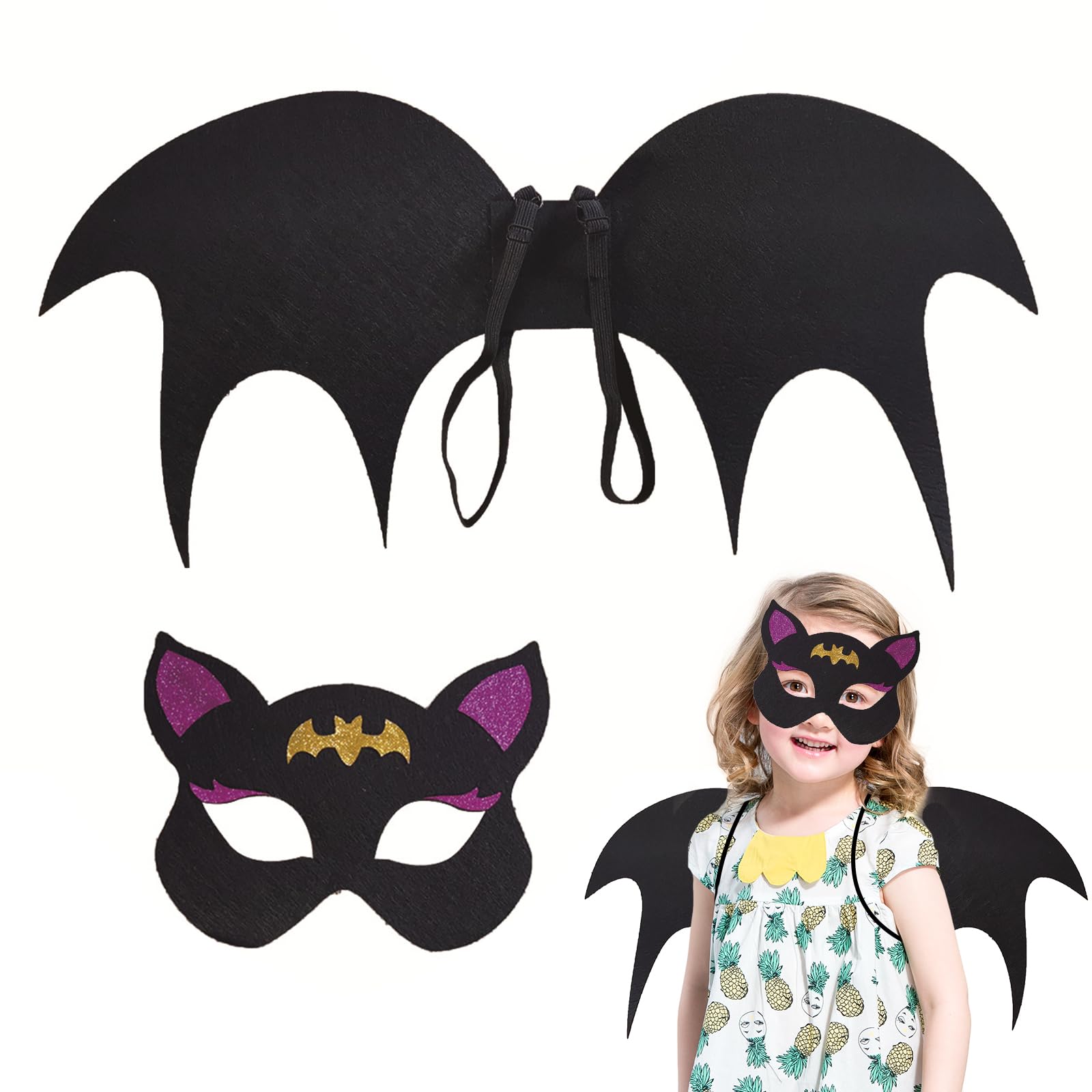 Black Bat Wings for Kids, Bat Costume Kids Black Bat Cape Halloween Cape Wing for Boys and Girls Cosplay Fancy Dress Party Play Party Favor 4-6 Years Old