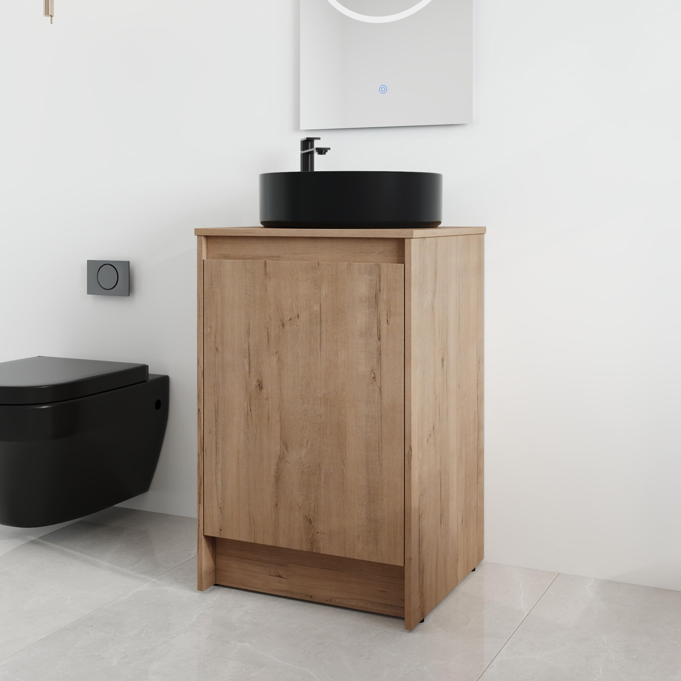 Malwee brown freestanding 20 inch bathroom vanity with adjustable shelf and ceramic sink