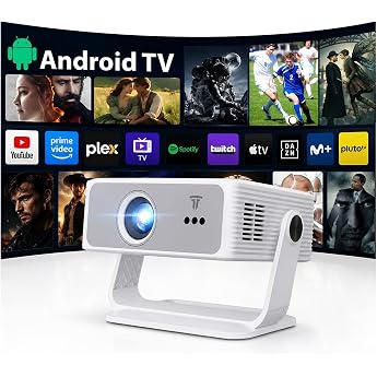 Smart Projector Integrated Apps Android 14 Full HD 1080P Projector Supports 4K 25000 Lumens Trapezoidal Correction WiFi & BT Projector Home Cinema with 270  Rotating Stand Compatible Laptop