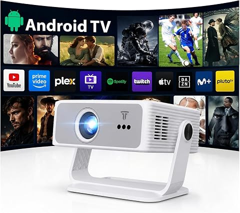 2026 Neue Smart Beamer Integrierte Apps, Android 14, Full HD 1080P Projektor,unterstützt 4K, 25000lumen,Trapezkorrektur, WLAN&BT Beamer Heimkino mit um 270° drehbarem Ständer, Kompatibel Laptop/Handy