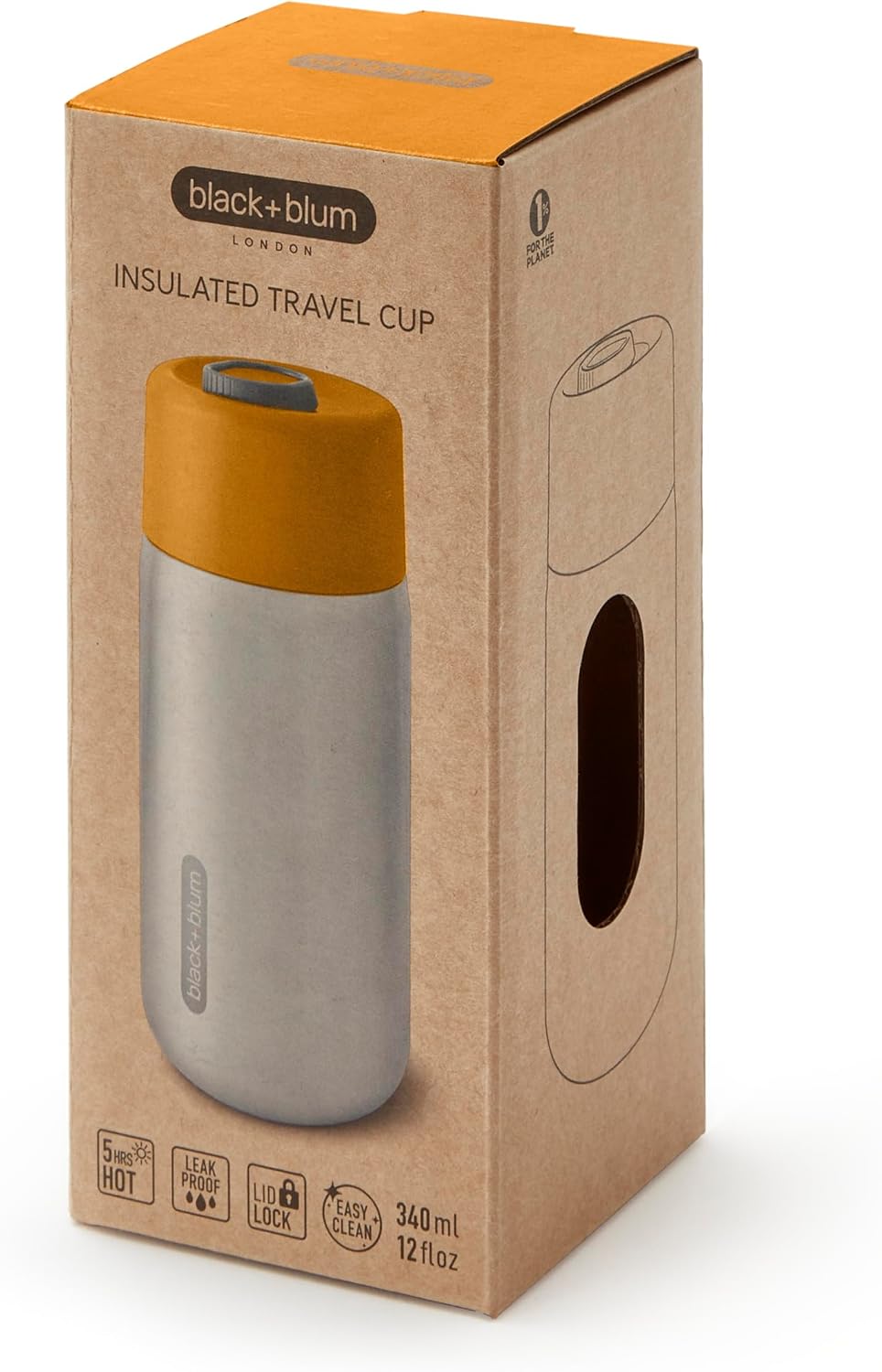 BLACK + BLUM Insulated Travel Cup | Sustainable Stainless Steel On-the-Go Mug, Dishwasher & Freezer Safe, Lid Lock, Leak-proof | Perfect for Hot & Cold Drinks | Orange, 11 oz / 340ml