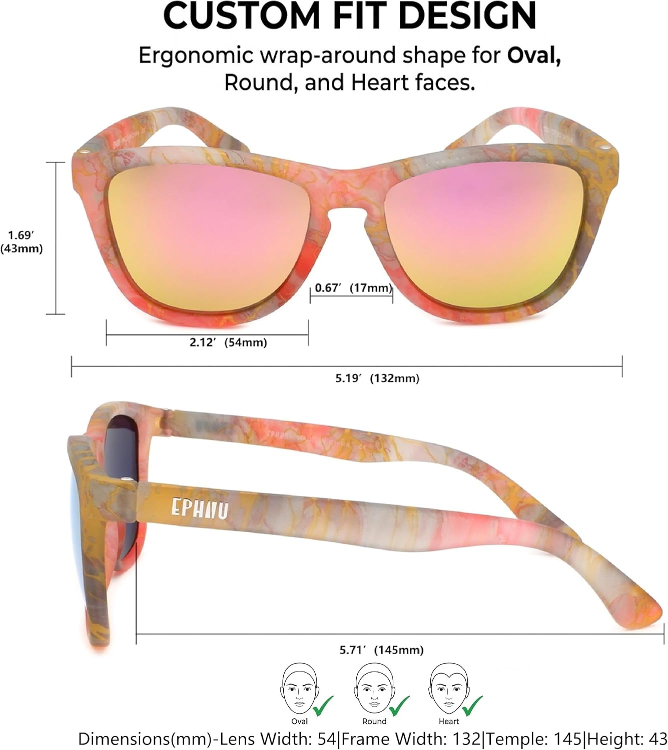 EPHIU Polarized Sports Sunglasses for Men Women No-Slip No-Bounce Grip for Running Cycling Fishing with Mirrored UV400 Lenses