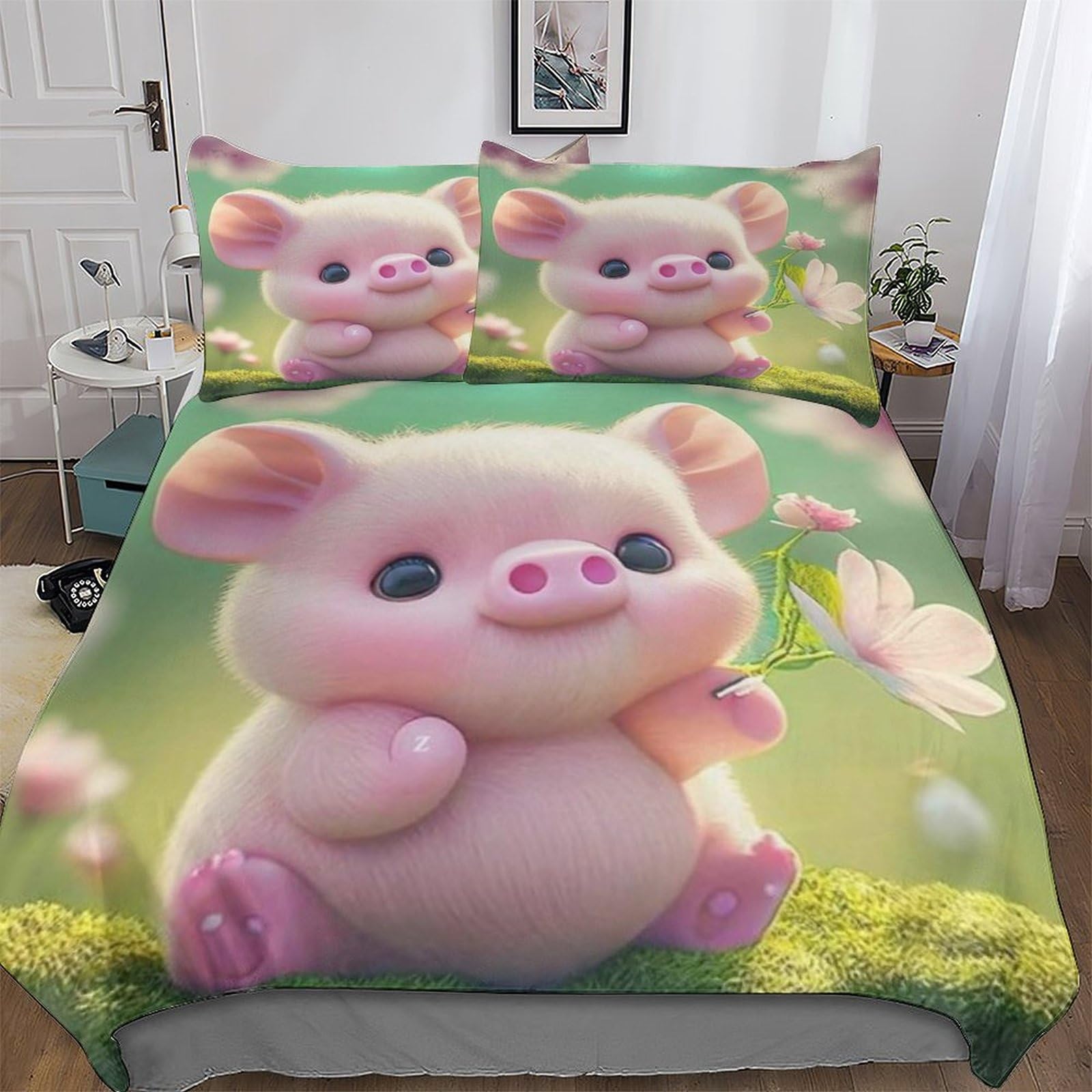 Microfibres douces pour cette housse de couette cochon mignon 3 pièces