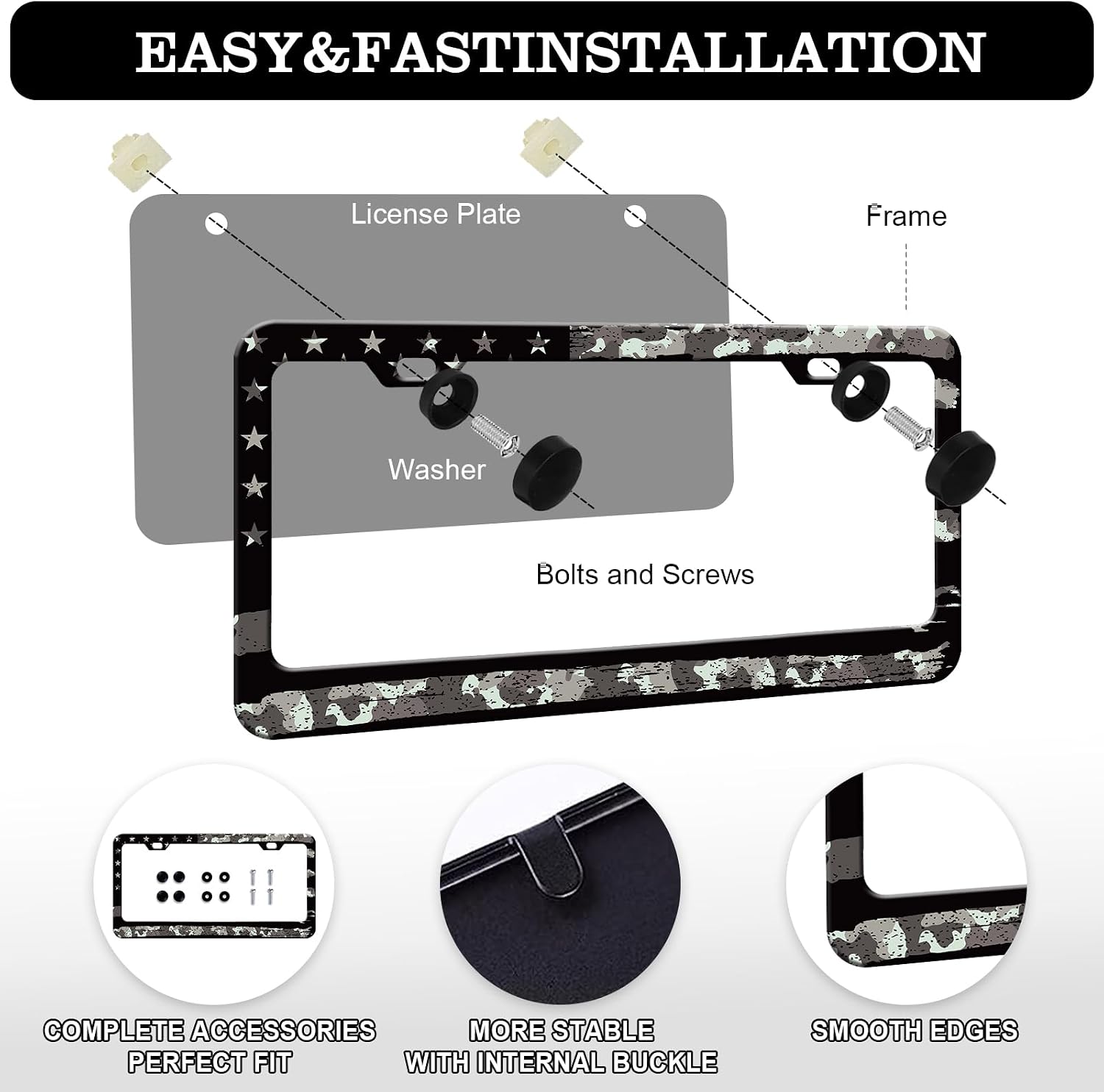 Camouflage License Plate Frame - 2PCS American Flag Camouflage Cool Aluminium Metal License Plate Holder, Rust-Proof Waterproof Car Decorative Tag Frames image 3