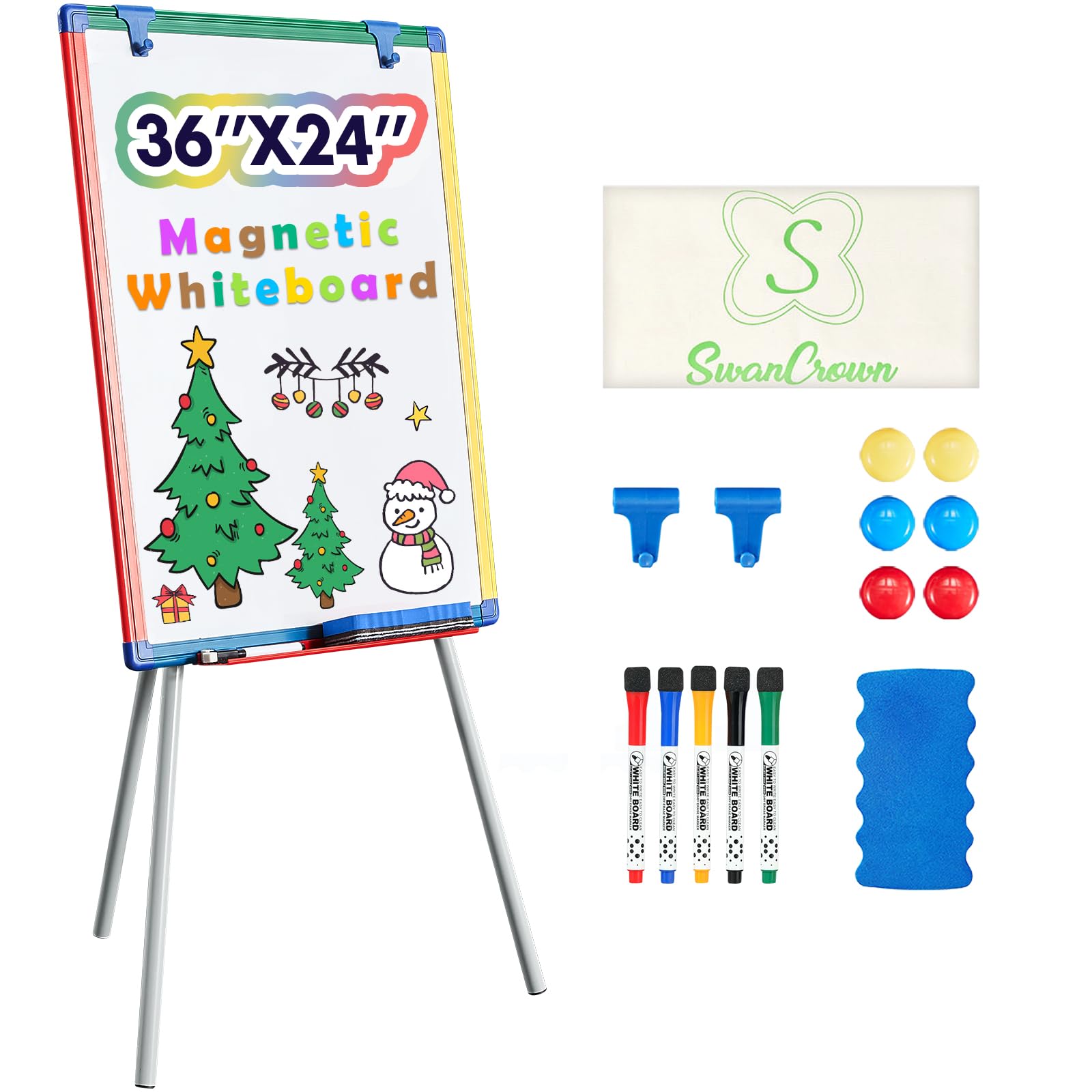 Magnetic Easel for Kids - Height Adjustable 36-63" Dry-Erase Board and Whiteboard - Perfect for Kids Art Activities 36x24 inch White Board Flipchart